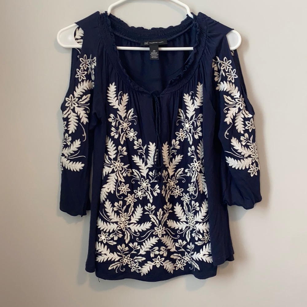 Dark Blue INC Cold Shoulder Blouse